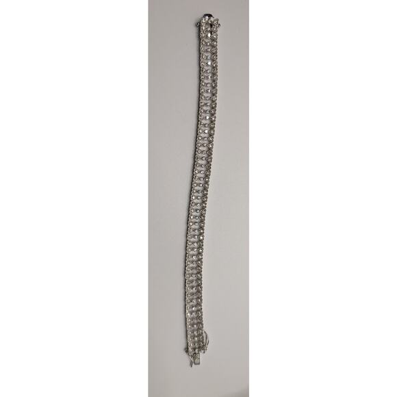 Sterling Silver vtg 7.5in Bow Link Bracelet with Cubic Zirconia Stones